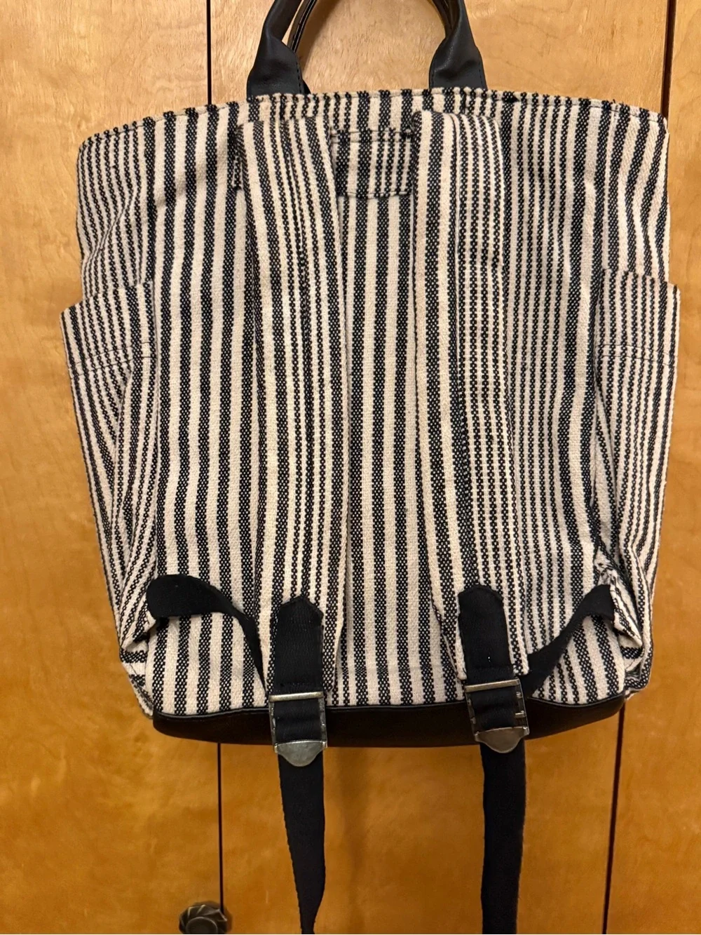 Universal Thread Canvas Stripe Tote Backpack - Black & Cream